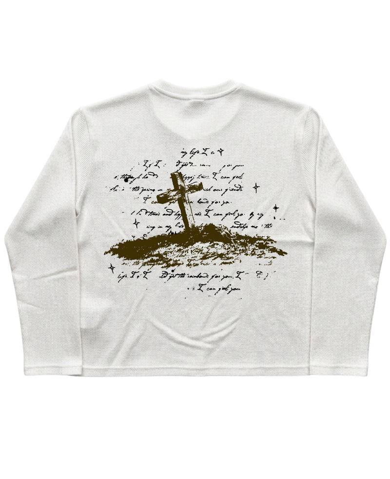 White Henley waffle knit Back Design