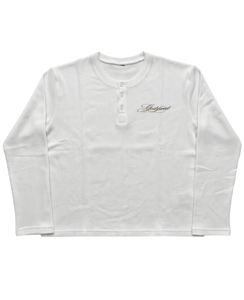 White Henley waffle knit Front Design