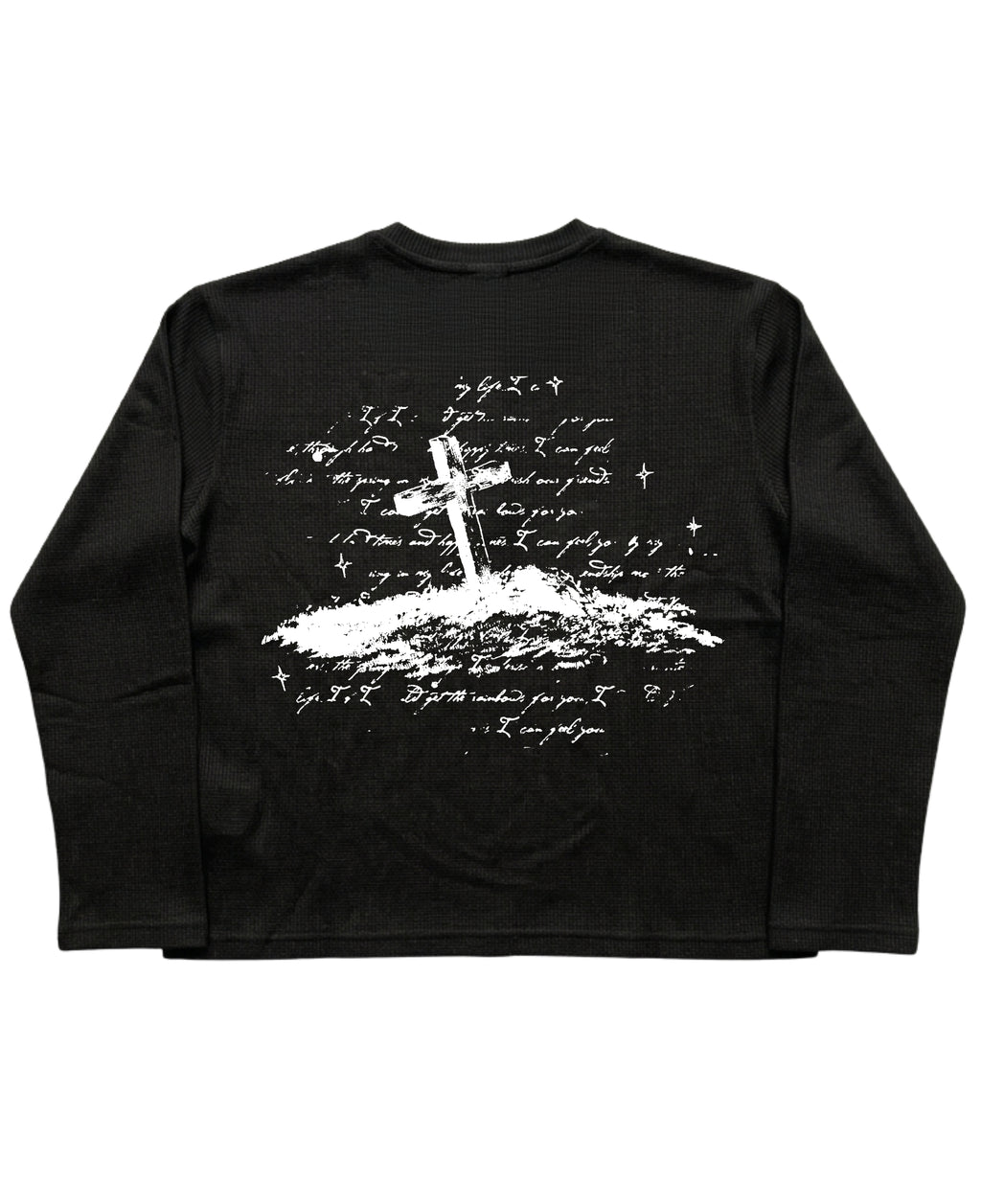 Black Henley waffle knit Back Design