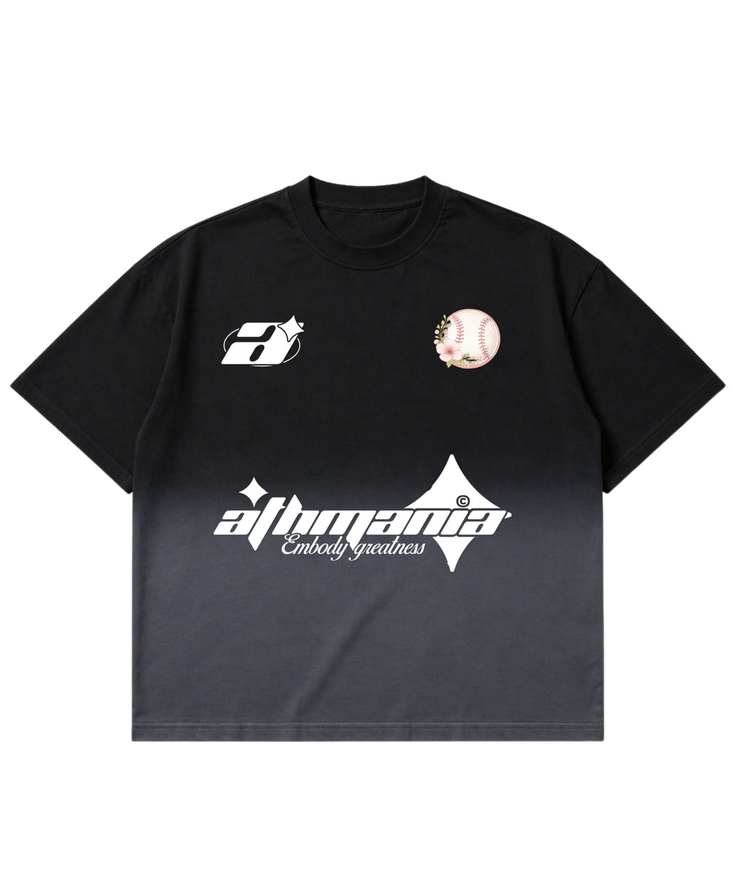 Black Ombré Wash Boxy Fit T-shirt Front Design